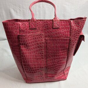 Glossy Pink Buxton Faux Crocodile Shoulder Bag